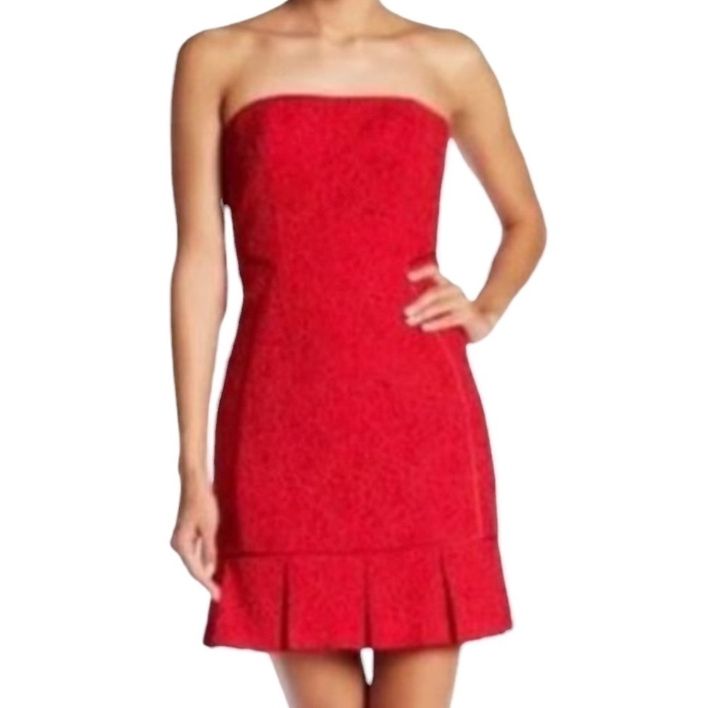 Aidan Mattox Red Lace Strapless Ruffle Hem Mini Dress